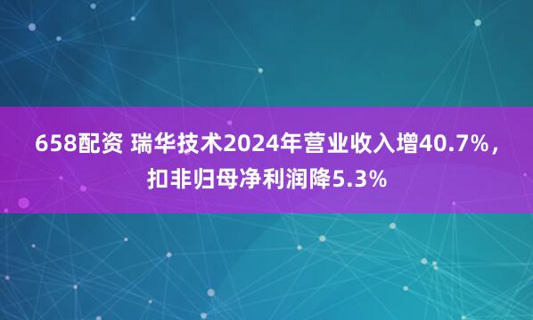 658配资 瑞华技术2024年营业收入增40.7%，扣非归母净利润降5.3%